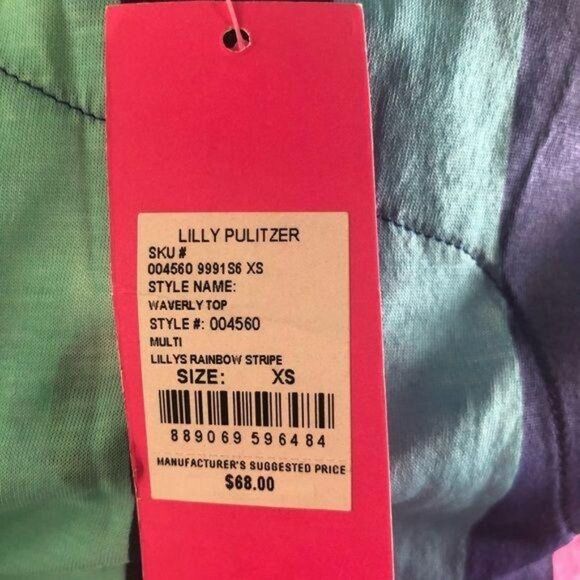 Lilly Pulitzer WAVERLY Cotton TOP IN MULTI RAINBOW STRIPE XS - Picture 6 of 7